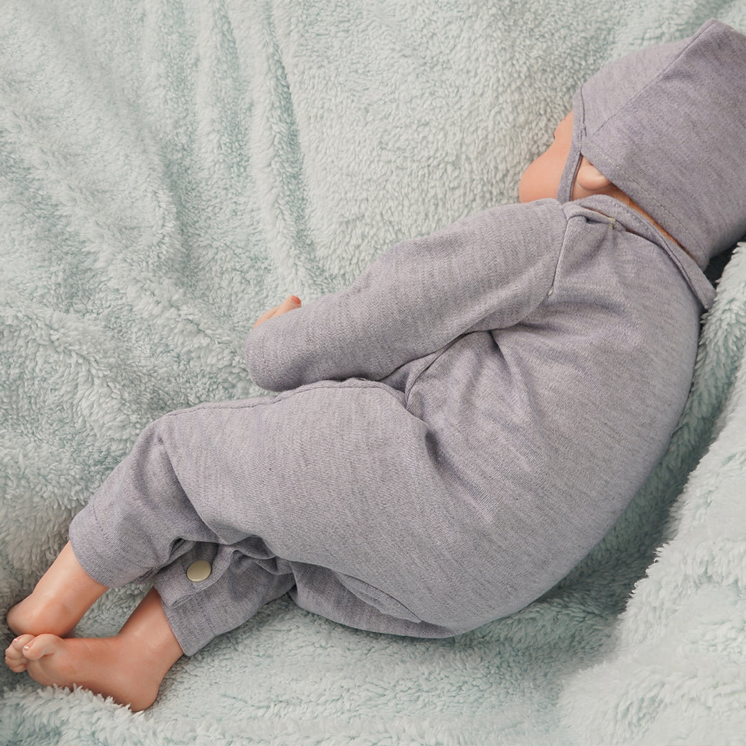 Ian-20 Inch Lifelike Baby Boy Reborn Doll With Grey Outfit